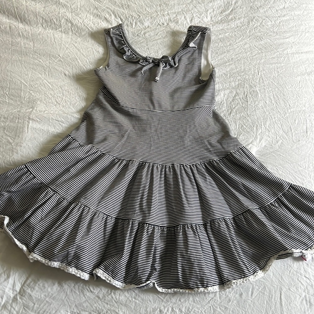SweetHoney Black & White Striped Tiered Casual Dress